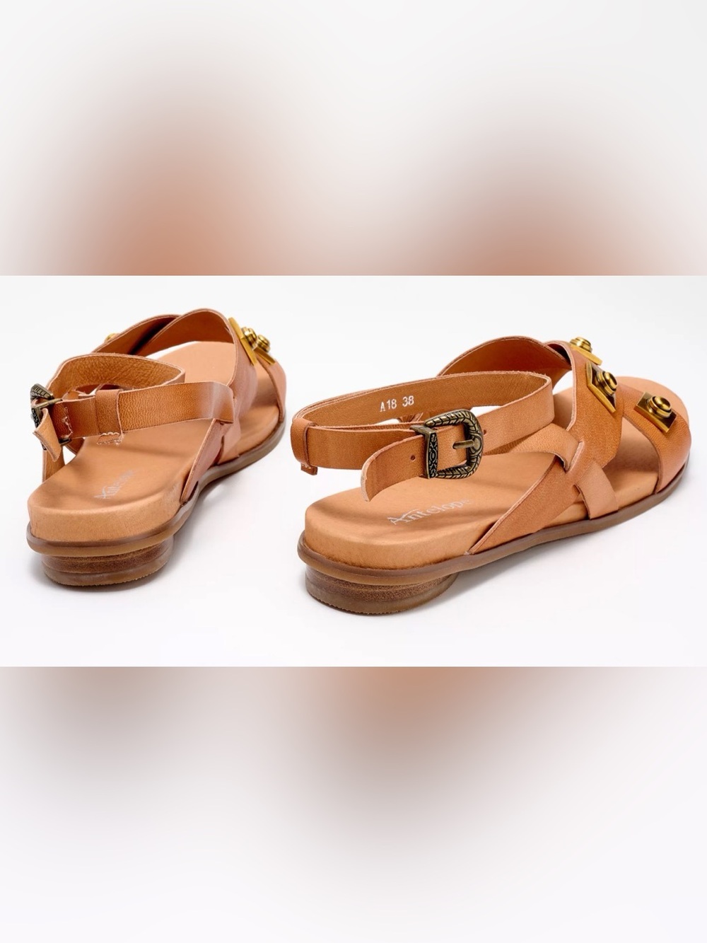 Antelope Reza Brown Studded Leather Sandals, Size 38 EU, 7.5-8 US, NWOB - Picture 5 of 12